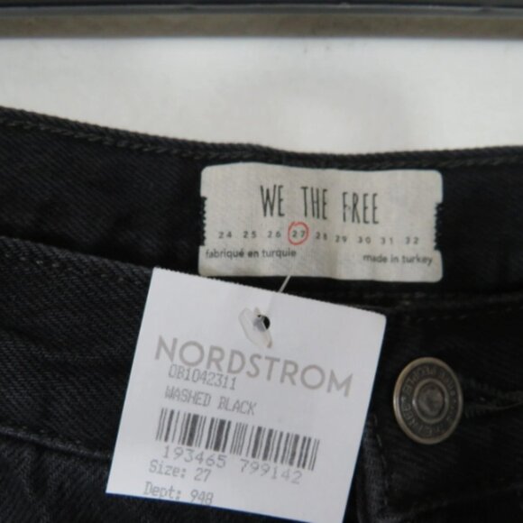 Free People size 27 Maggie Mid Rise Straight Leg Jeans Black Distressed NEW - Picture 2 of 4